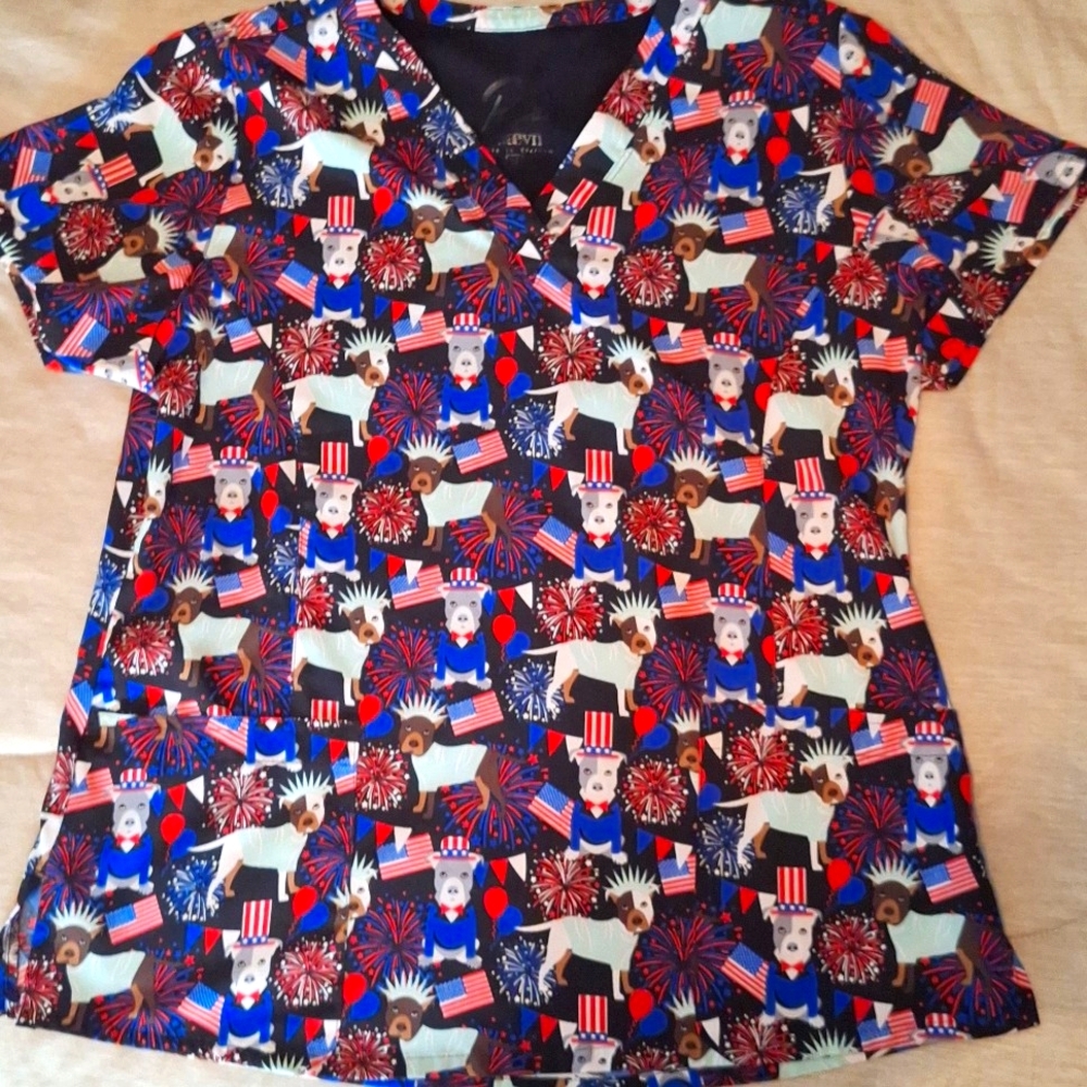 Pitbull 4th of July scrub top